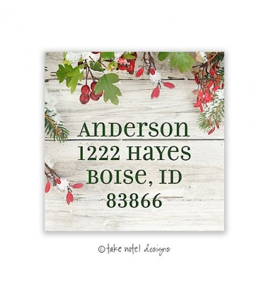 Christmas Return Address Labels, Rustic Evergreen Boughs, Take Note Designs